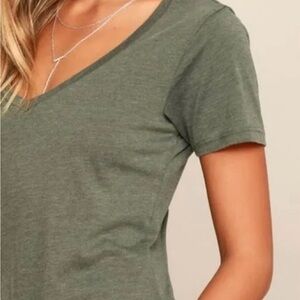 J Crew 100% Linen V neck Tee Shirt New With Tags Olive color
